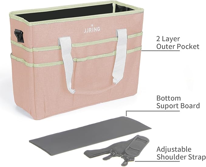 JJRING Craft Organizer Tote Bag, Large Art Storage Caddy with Multiple Pockets, Beige Sewing Bag for Art, Craft, Scrapbooking, School, Medical, and Office Supplies Storage