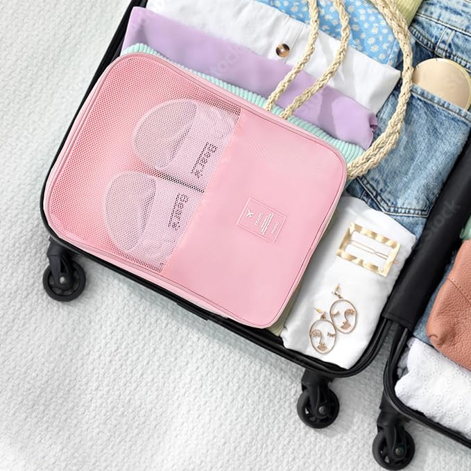 Shoe Bag for Travel, Travel Shoe Bag for Packing, Hold 3 Pairs of Shoes, Travel Essentials for Flying Shoe Organizer Shoe Storage Bag for Travel Pink