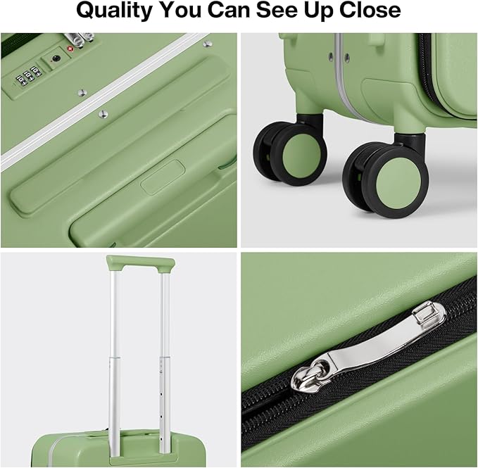 mixi 17x14x9 Carry On Luggage Underseat PC Hard Shell Suitcase Top Opening Aluminum Frame Travel Suitcases with Wheels, Avocado Green