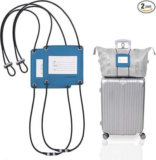 Vigorport Travel Belt for Luggage, Elastic Bungee Belt for Suitcases, Add a Bag Luggage Straps for Carry On Bag Adjustable with ID Tag-2 Pack (Blue)