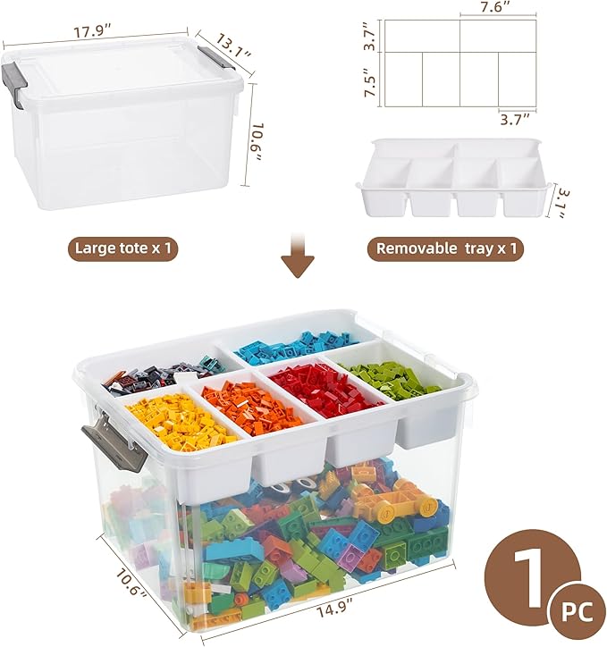 Citylife 32 QT Plastic Storage Box with Removable Tray Craft Organizers and Storage Clear Storage Container for Organizing Bead, Tool, Sewing, Playdoh