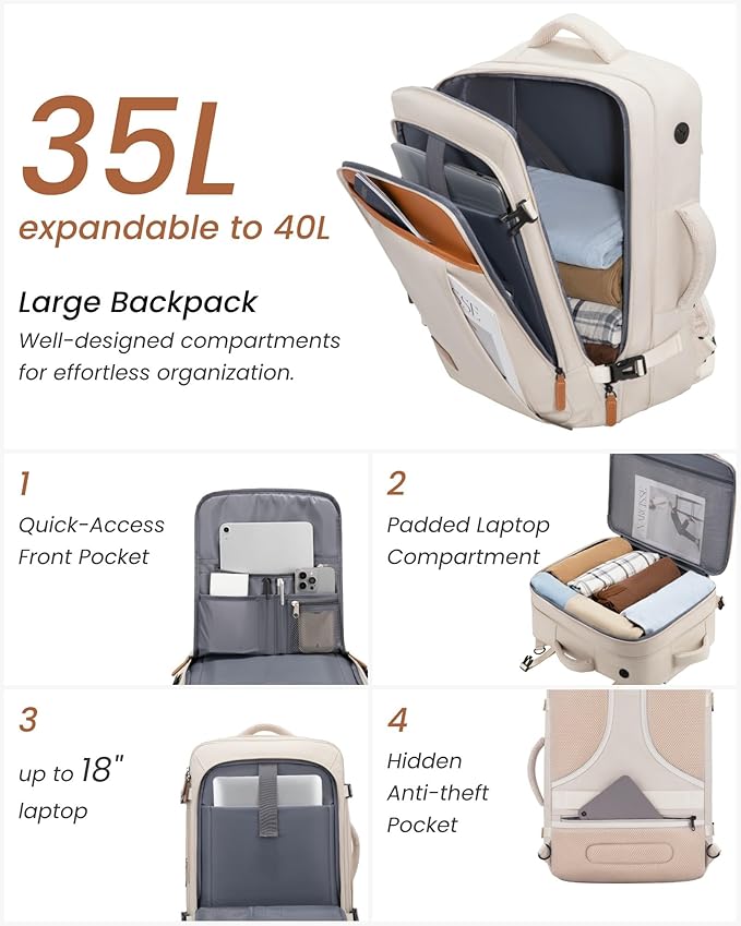 Carry On Luggage 22x14x9 Airline Approved with Spinner Wheels, Expandable Hardside Suitcase, White