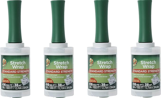 Duck Brand Stretch Wrap Roll, Clear, 5 inches by 1000 feet, 285849, Set of 4