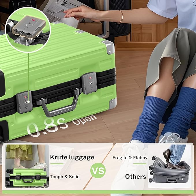 Krute Zipperless Luggage 24 Inch Aluminum Frame Suitcase with Spinner Wheels PC+ABS Hardide Checked Luggage TSA Approved