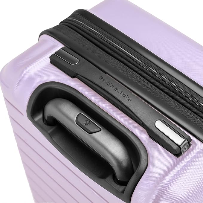 Traveler's Choice Archer Polycarbonate Hardside Spinner Luggage Set, Tie Down Straps, Purple, Checked 29-Inch