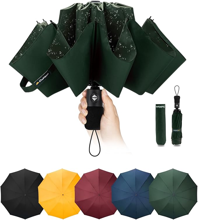 Travel Compact Umbrella Windproof - Portable Automatic Umbrellas for Rain, Inverted Folding Umbrella for Men and Women