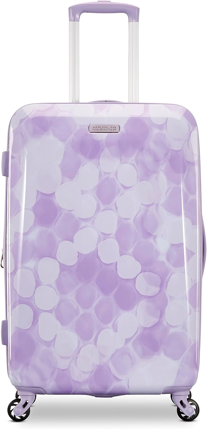 American Tourister Moonlight Hardside Expandable Luggage with Spinner Wheels, Lavender Maze, Checked-Medium 24-Inch