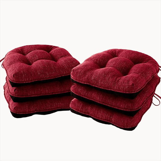Chair Cushions for Dining Chairs Set of 6, Red Kitchen Chair Cushions, Chair Pads with Ties and Non Slip Backing, Christmas Room Decor, Tufted Memory Foam Seat Cushion 6 Pack, 15.5"x15.5"x4"