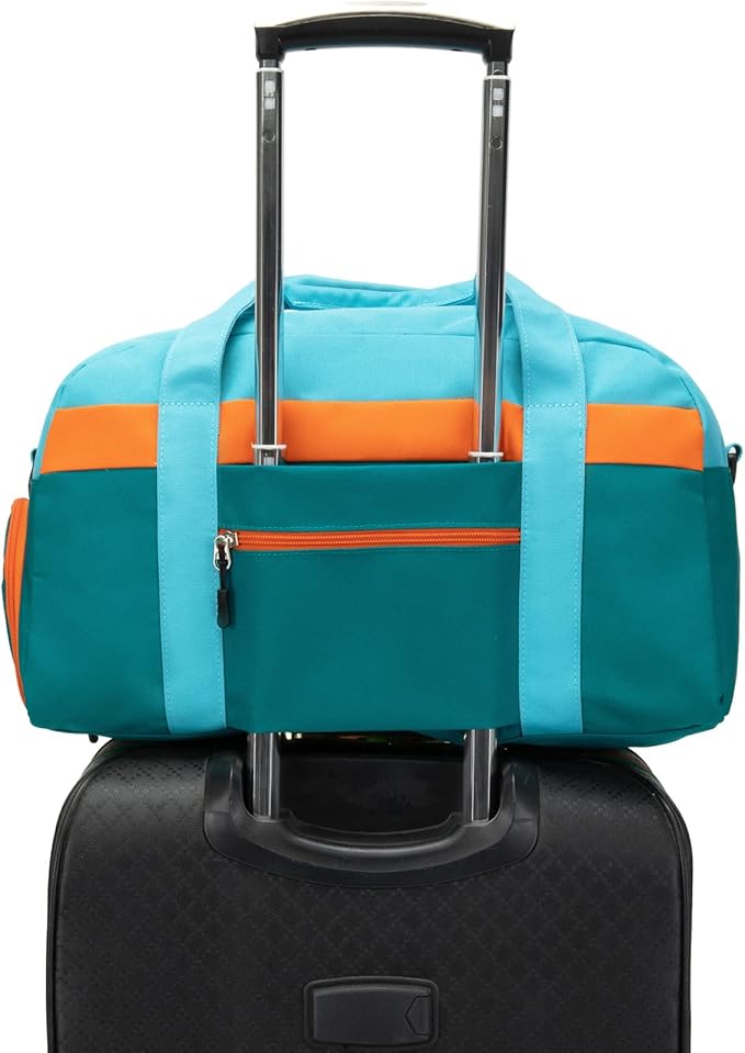 HawLander Kids Duffle Bag for Boys or Girls, Fit Sports Practice, or Overnight Travel Weekend (Blue Green)