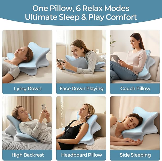 Cervical Neck Pillow for Pain Relief, Ergonomic Reading Pillow for Bed, Orthopedic Wedge Pillow Back Support Pillow, Contour Memory Foam Pillows for Sleeping, Couch Floor Use Lying, Leaning Reading