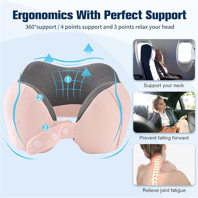Neck Pillow for Traveling, Travel Pillows for Airplanes,100% Pure Memory Foam Travel Neck Pillow, Adjustable Flight Pillow, Portable Plane Accessories with Eye Mask, Earplugs, Carry Bag