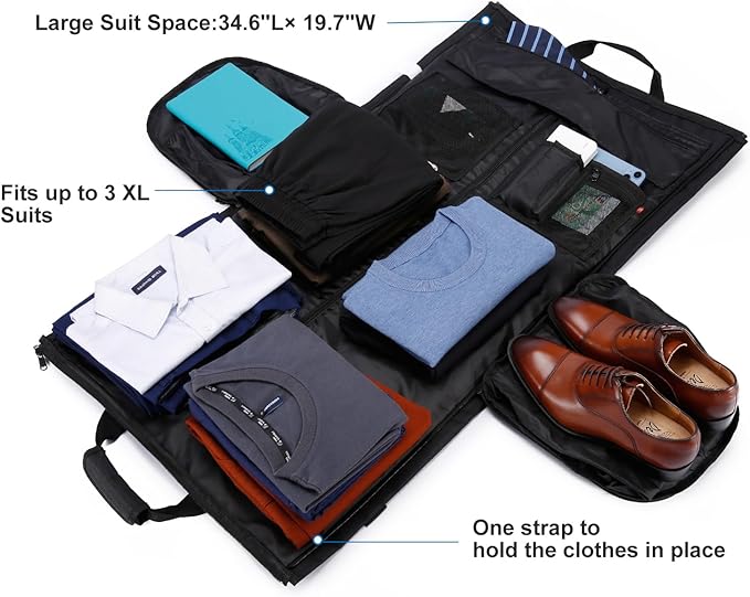 Garment Bags for Travel Large Suit Bag for Men Carry On Garment Bag Convertible Garment Duffle Bag with Shoes Compartment,2 in 1 Hanging Dress Suitcase Suit Travel Bags,Black