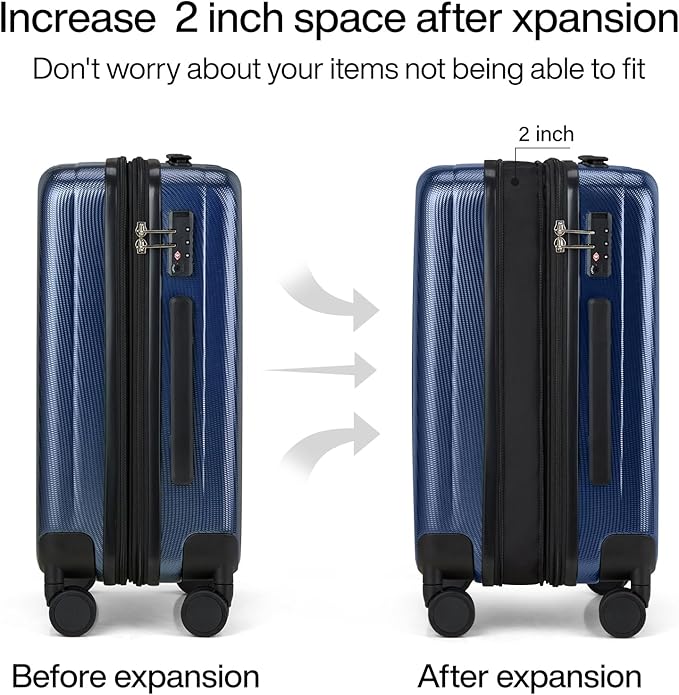 Hanke 24 Inch Expandable Checked Luggage Lightweight PC Hard Case Luggage Suitcases with Wheels Travel Luggage Rolling Large Suitcase Travel Luggage Bag for Go to University.(Dark Blue)