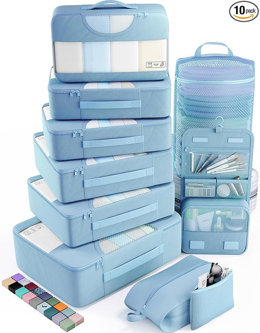 Veken 10 Set Packing Cubes for Travel Essential, Suitcase Organizer Bags in 4 Sizes, Carry-On Luggage Accessories with Large Laundry & Hanging Toiletry Bag, Must-Have for Airplane, Road Trip & Camping