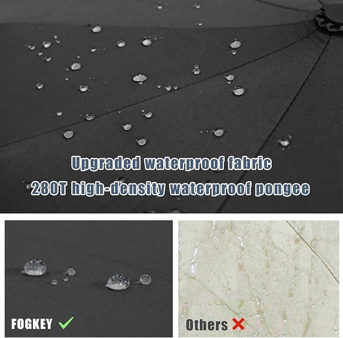 Fogkey Large Windproof Travel Umbrella, Portable Reverse Folding Car Umbrella, Compact Inverted Design with Waterproof Canopy, Automatic, 10 Durable Ribs, 45.6/13 Inch, Fits Backpack