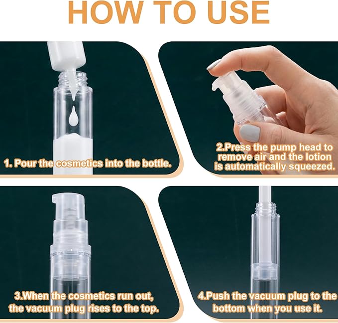 6pcs Airless Travel Pump Bottle, Empty Refillable Vacuum Pump Bottle, 5ml 10ml 15ml Plastic Press Lotion Travel Container for DIY Cosmetic Foundation Toiletries- Clear