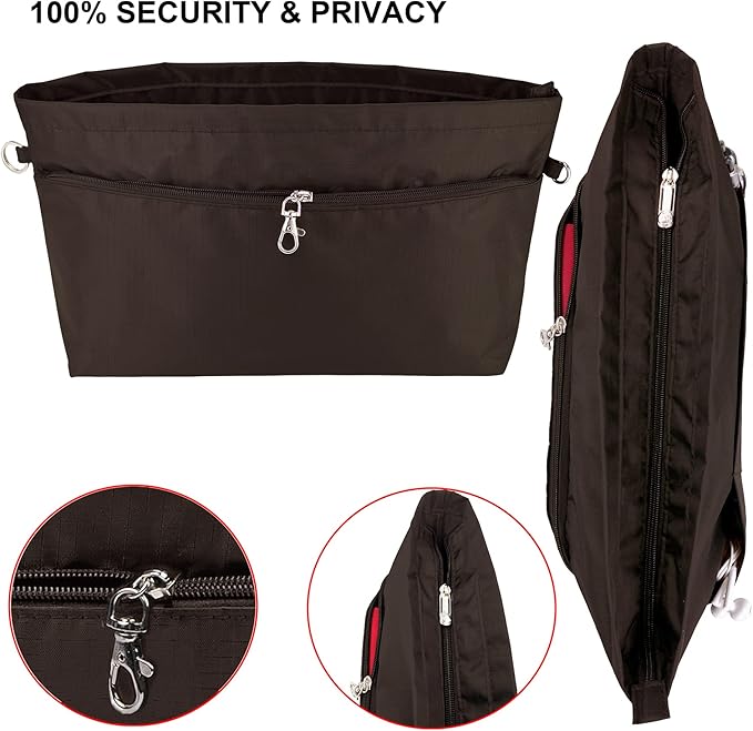 Time Wing Handbag Tote Purse Organizer Insert Bag Liner Shaper Divider Zipper 11 Pockets Compartments X Large Coffee