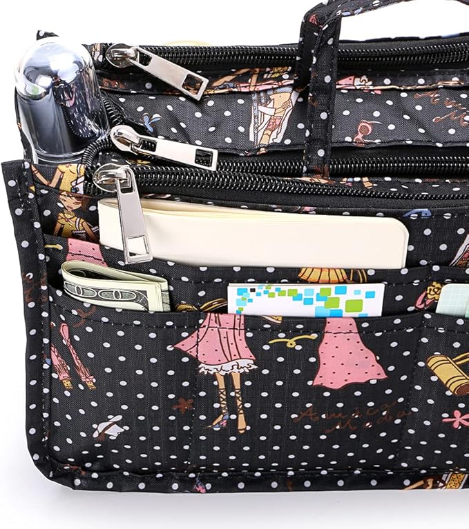 BTSKY Printing Handbag Organizers Inside Purse Insert-High Capacity 13 Pockets Bag Tote Organizer with Handle Fashion Style