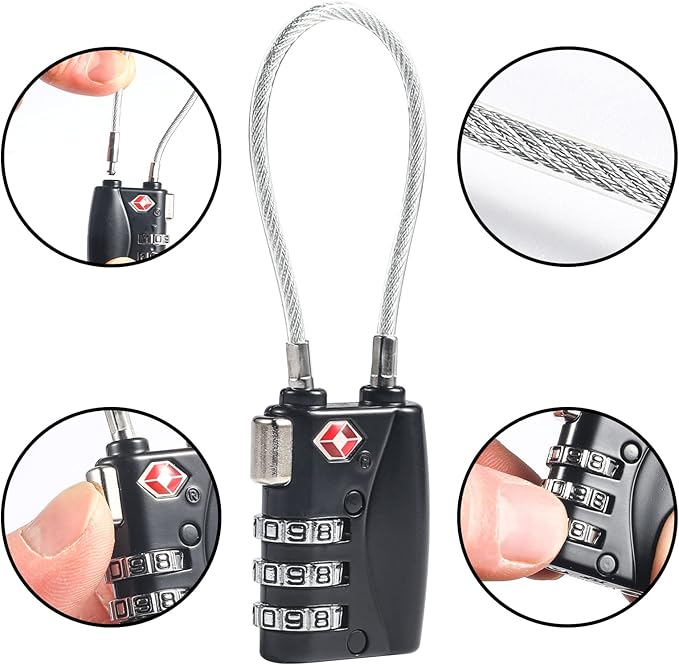 TSA Locks, Digit Combination Padlocks and Steel Cable Combination Travel Security Lock for Baggage, Suit Case, Gym, Bike Locks (TSA Luggage Locks-4)