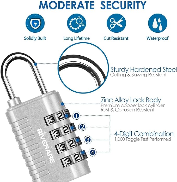 4 Pack Combination Lock, 4-Digit Padlock Keyless, Resettable Metal Luggage Locks, Weatherproof Alloy Travel Lock for Backpack, Gym, School, Locker, Fence, Gate, Hasp, Case, Black Silver-by GIVERARE
