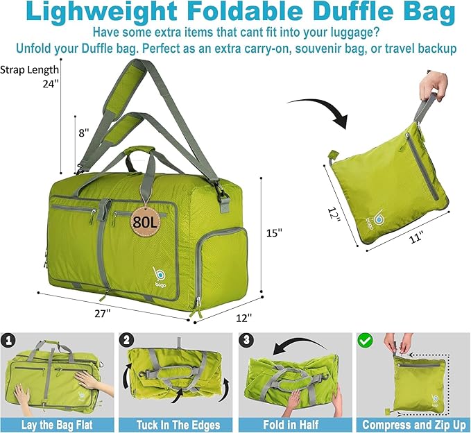 Bago Large Duffle Bag for Travel Women & Men. Durable Lightweight Foldable Travel Duffel Bags For Traveling Women. 80L Duffle Bags For Overnight Bag With Shoe Compartment Collapsible Weekender duffel