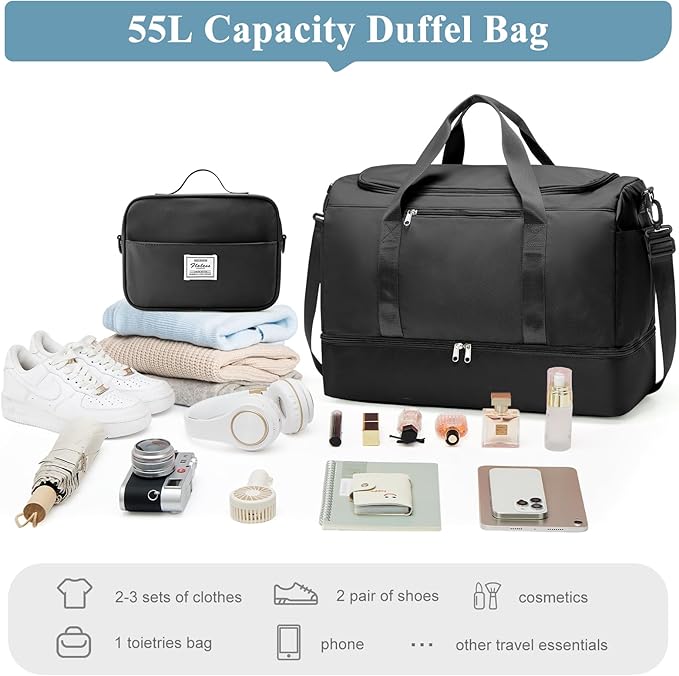 Extra Large Travel Duffle Bag with Shoe Compartment & Toiletry Bag, XL Weekender Bags for Women, Carry On Overnight Bags for Gym Sports, Water-Resistant Hospital Bag for Labor and Delivery
