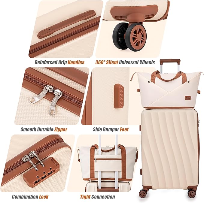 Luggage Sets 6 Piece Suitcases with Wheels,ABS Hard Case Suitcases with Spinner Wheels,Durable Travel Luggage(Beige, 6 Piece Set(16"/20"/24"/28))