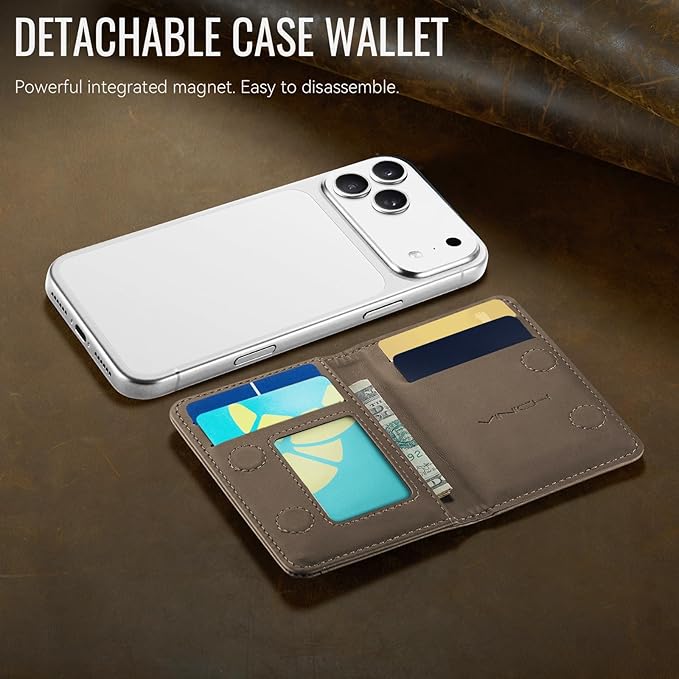 Vinich for MagSafe Wallet Magnetic RFID Blocking Card Holder Compatible with MagSafe Phones and Cases, Strong Magnet Minimalist Phone Wallet for iPhone 17/16/15/14/13/12/Pro/Max/Plus, Vintage Brown