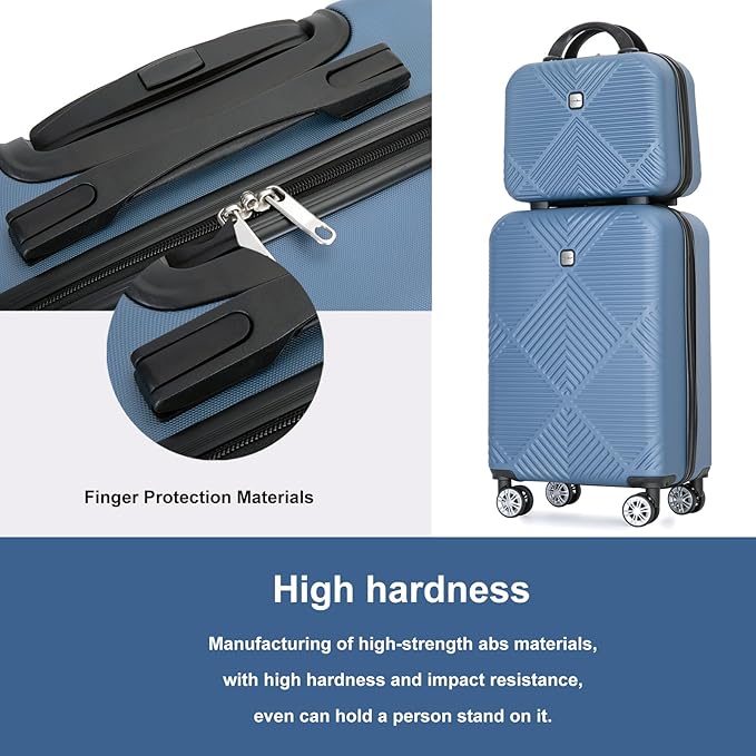 2 Piece Carry on Luggage Set, Airline Approved 20 Inch Luggage with Cosmetic Case HardShell Suitcase with Spinner Wheels, Lightweight Durable Hardside Suitcases Set, Blue