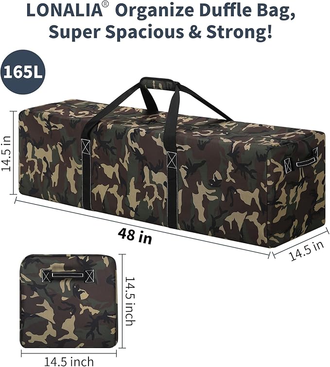 48 Inch Duffle Bag for Travel Camping - 165L Extra Large Heavy Duty Duffel Bag, Sport Equipment Storage Bag with 2 Sides Handles-Camo