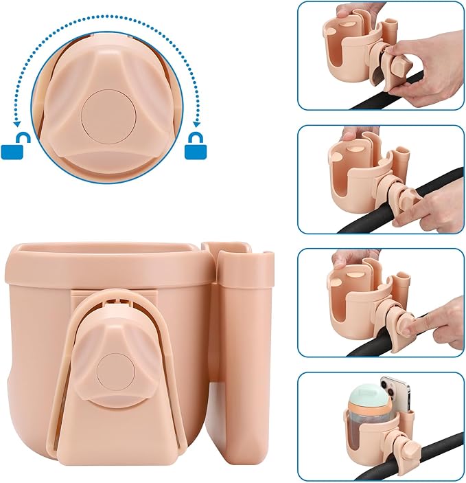 Accmor Stroller Cup Holder with Phone Holder, Bike Cup Holder, Universal Cup Holder for Uppababy Nuna Doona Strollers, 2-in-1 Cup Phone Holder for Stroller Bike Wheelchair Walker Accessory