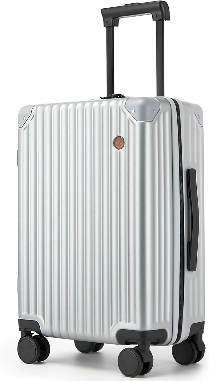 20 Inch Carry On Luggage,22x14x9 Airline Approved Hardside Suitcase with 8 Spinner Wheels and TSA Lock, Lightweight PC+ABS Hard Shell Travel Luggage for Men and Women (Silver)