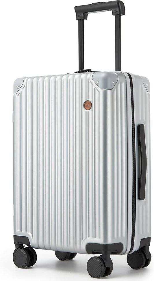 20 Inch Carry On Luggage,22x14x9 Airline Approved Hardside Suitcase with 8 Spinner Wheels and TSA Lock, Lightweight PC+ABS Hard Shell Travel Luggage for Men and Women (Silver)