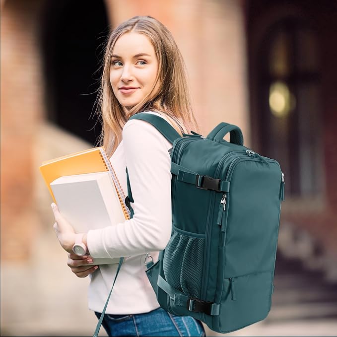 Hanples Personal Item Backpack,Travel Backpack for Women, 35L Carry on Backpack,17 Inch Laptop Backpack with USB Charging Port, Travel Essentials with 2 Toiletry Bags(Peacock Blue)