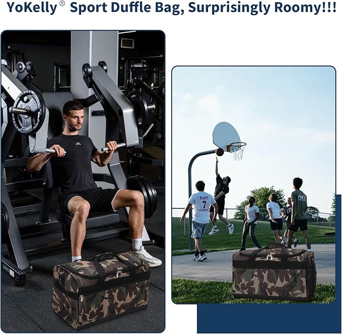 Gym Bag 20 inch Sport Duffle Bag for Men - 40L Weekender Duffel Bag for Travel - Camo