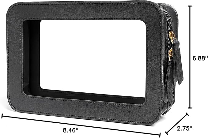 LETGO Clear Makeup Bags for Travel, TSA Approved Toiletry Bag with Zipper, Makeup Organizer Fit Carry-on Essentials, Car Accessories Organizers Storage for Women Men (Clear-Black)