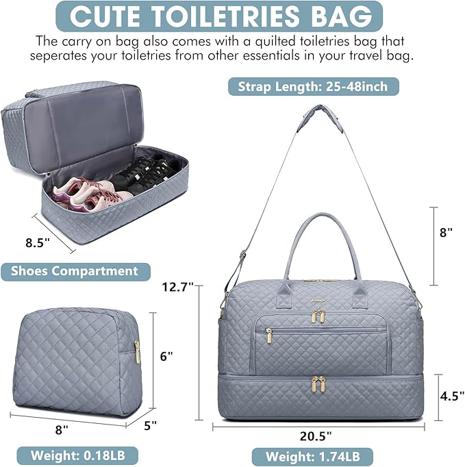 Large Women Travel Duffle Bag, Weekender Bags for Women with Shoe Compartment, Carry on Overnight Bag with Toiletry Bag, Gym Duffel Bag with Wet Pocket, Hospital Bags for Labor and Delivery
