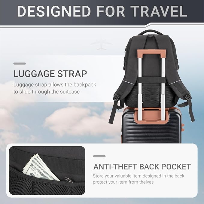 48L Expandable Laptop Backpack, Anti-thief Travel Backpack, Airline Approved Business Waterproof Carry on Luggage, Fits 17.3" Laptop for Men Women