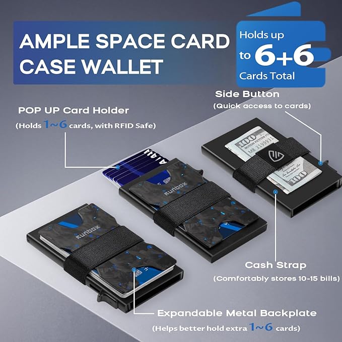 RUNBOX Slim Card Holder Wallet for Men, Minimalist RFID Blocking Wallet with Pop-Up Function, Ultra-Thin Design, Metal Business Card Cases holds 6+6 Cards, Gifts for Men, Men's Accessories