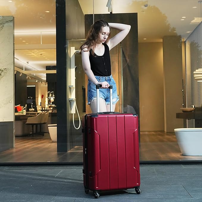 Merax 24 Inch Expandable Checked Luggage, Hardshell ABS Medium Suitcase with Spinner Wheels, TSA Lock, Lightweight Durable Travel Suitcase for Men Women(Red)