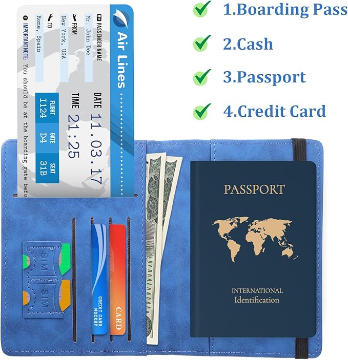 Passport Holder, RFID Passport Cover Wallet for Men Travel Wallet with Credit Card Slots Passports Wallets Case Book Travels Must Have for Women Men, Marine Blue
