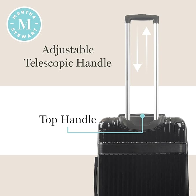 Martha Stewart The Bedford 26 Inch Rolling Luggage, Hardshell Suitcase with Spinner Wheels, Black