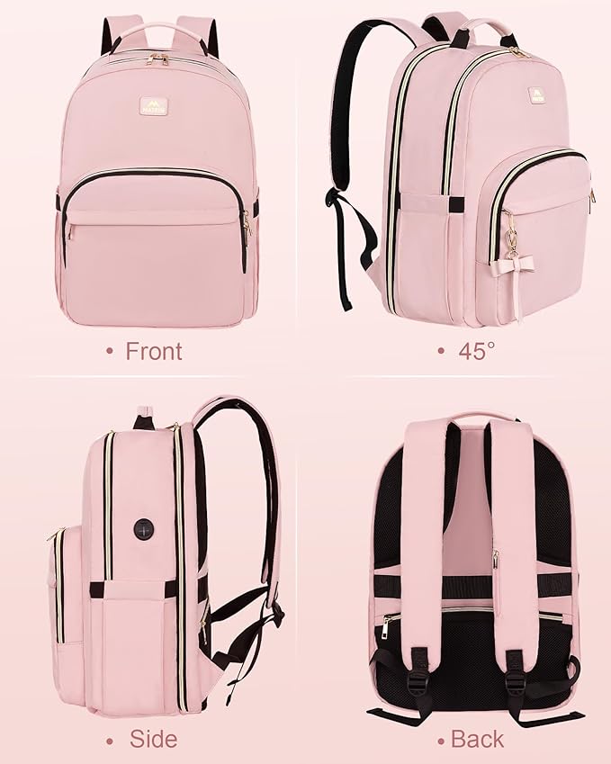 MATEIN Pink Laptop Backpack, 17 Inch TSA Approved Travel Carry On Backpack for Women, Large Work Compuer Bag with Charging Hole & Luggage Strap, Water Resistant Anti Theft College Nurse Bag