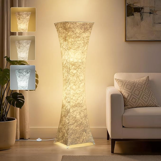 Floor Lamp for Living Room, 47“ Adjustable Color Temperature Standing Corner Floor Lamps, Modern Column Floor Light with White Fabric Shade for Bedroom, Home Office, Kids Room, 2 Bulbs Include