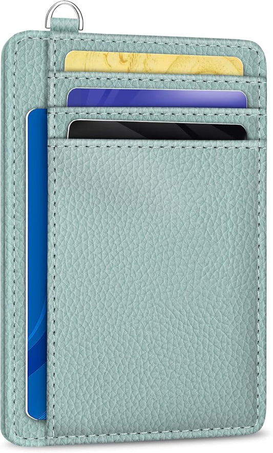 Yonlevres Credit Card Holder for Women, Slim RFID Wallet Front Pocket Small Card Holder, Travel ID Window PU Leather Cute Funny Thin RFID Blocking Case Organizer Gifts Ladies Green