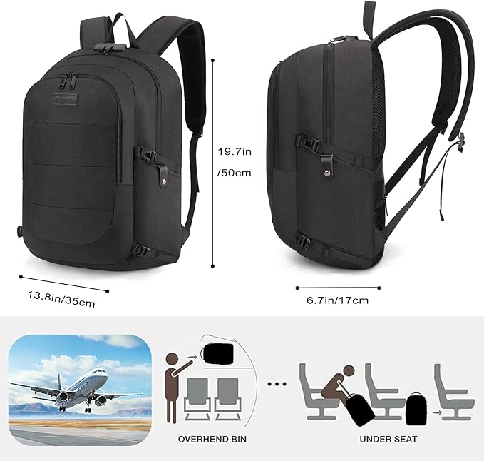 Tzowla Travel Laptop Backpack Water Resistant Anti-Theft Bag with Giant Tumbler Holder Pocket and Lock 17.3 Inch Computer Business Backpacks for Women Men Work College Gift,Casual Daypack(Black)