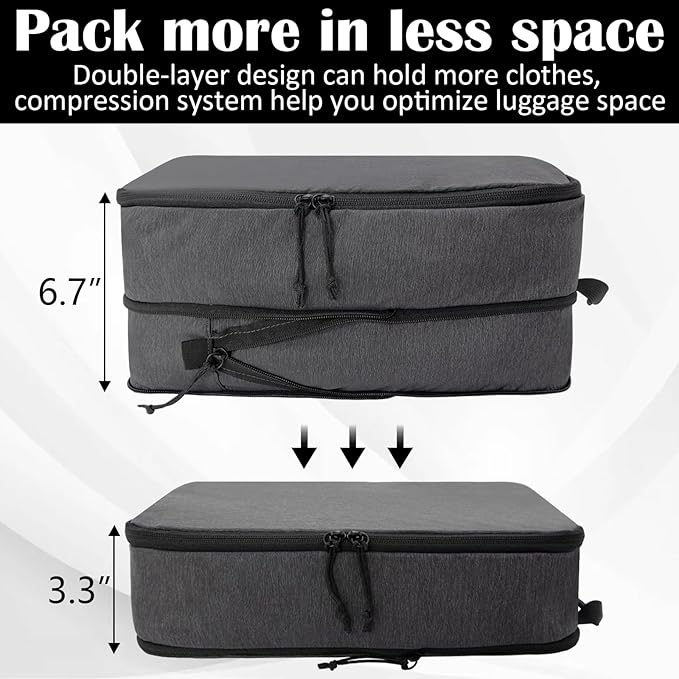 Compression Packing Cubes for Travel Essentials, Expandable Compression Bags Travel Cubes for Packing Suitcase Organizer Bags (Black, 4 pcs)