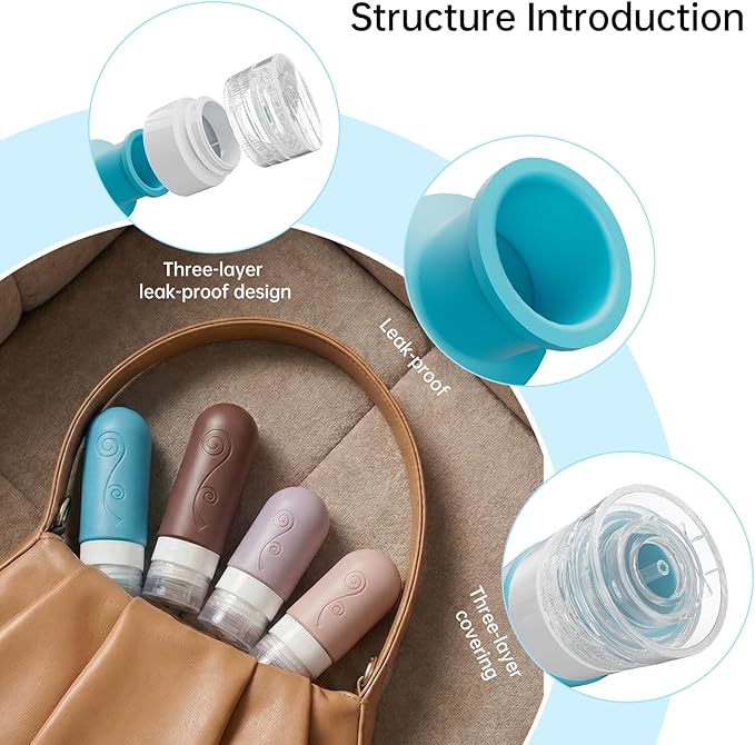 vodvob Travel Bottles Set - TSA Approved, Leak Proof, Silicone, Reusable, BPA Free - 16 Pack, 2oz 3oz