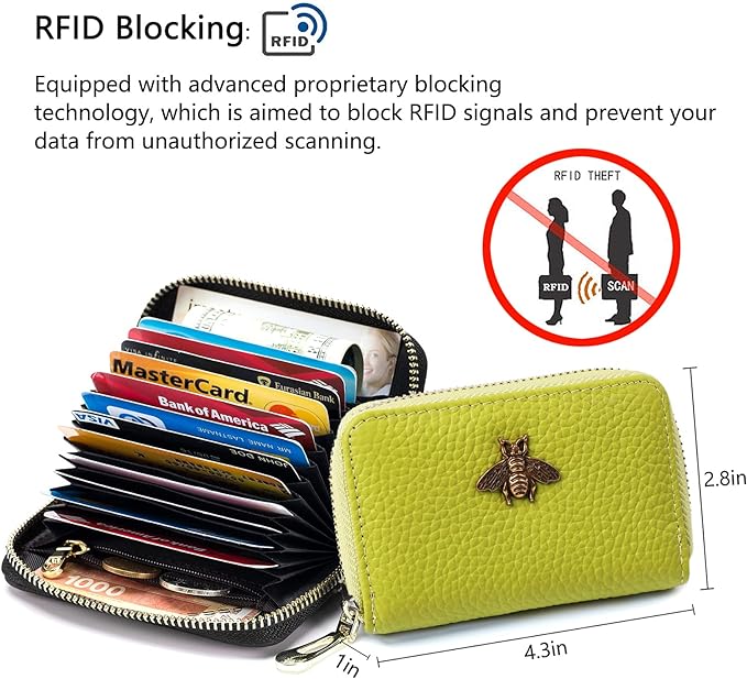 imeetu RFID Credit Card Holder, Small Leather Zipper Card Case Wallet for Women