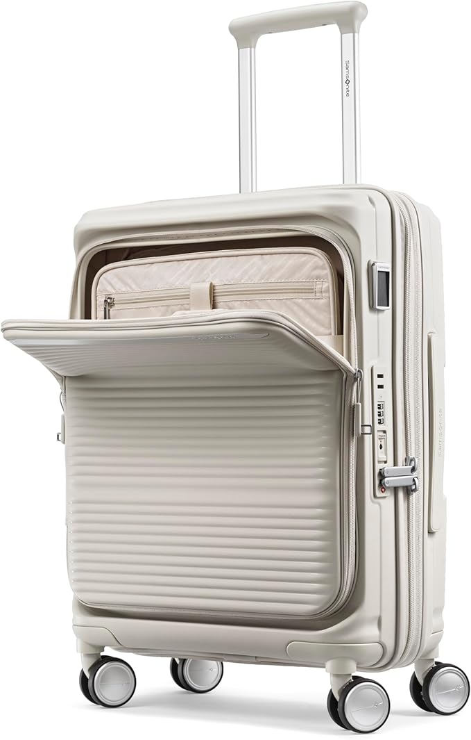 Samsonite Paralux Global Carry-On Luggage - Innovative Design - Quick Access Front Pocket - Dual Suspension Wheel Technology - TSA Lock - Expandable - Includes Removable Packing Cubes - Stone Grey